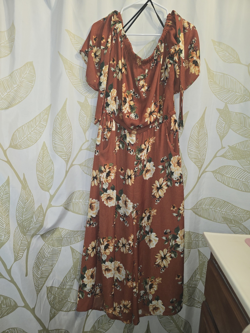 AUW Rust Floral Maxi Pant Suit with Cream & Green Blooms